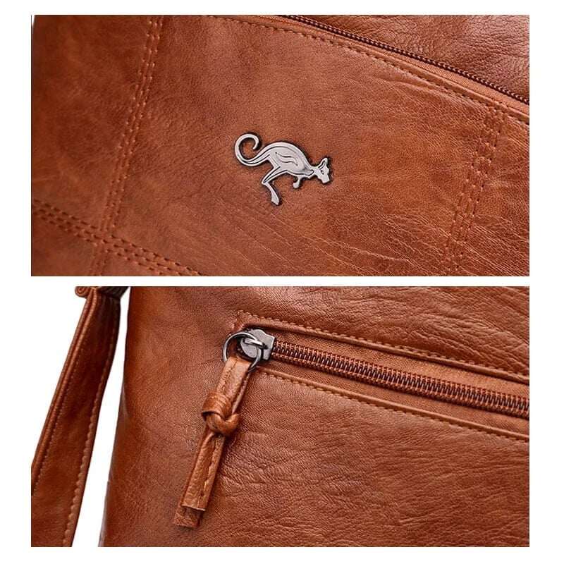 Bolsa de ombro de grande capacidade com vários bolsos e mensageiro de couro macio