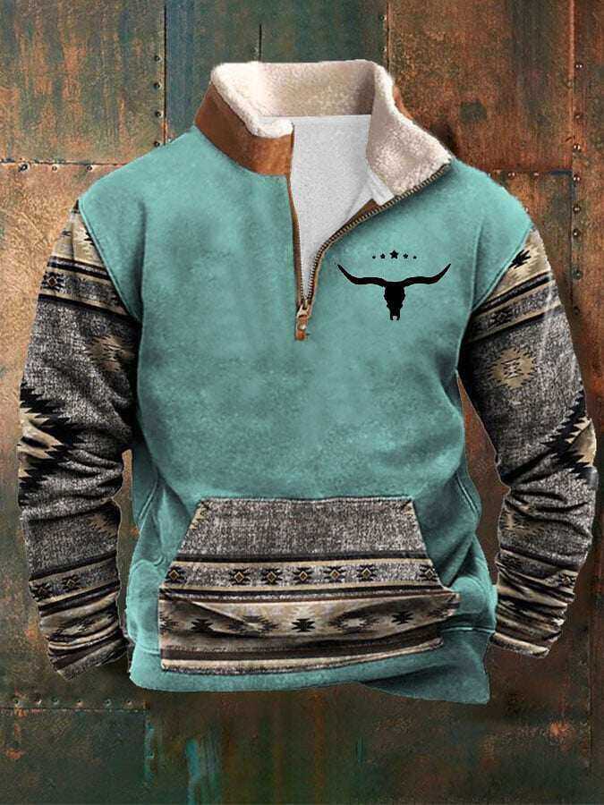 Męska bluza rekreacyjna z nadrukiem w zachodnim stylu retro