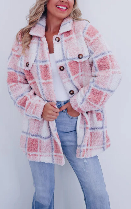 Jaqueta xadrez retrô casual de lã polar