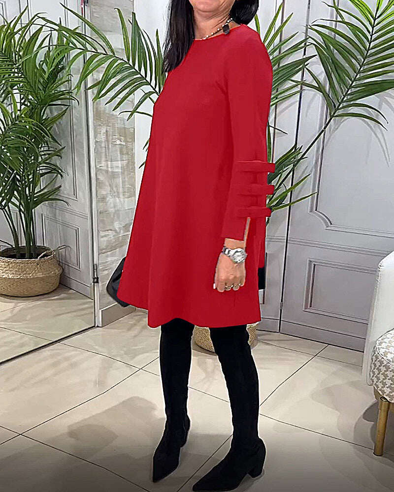 Vestido casual na altura do joelho com mangas compridas