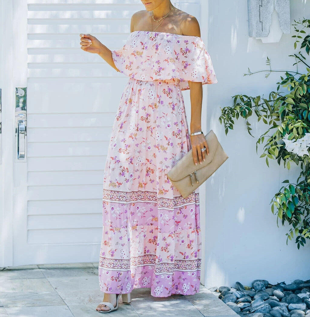 Novo vestido longo estampado de um ombro só