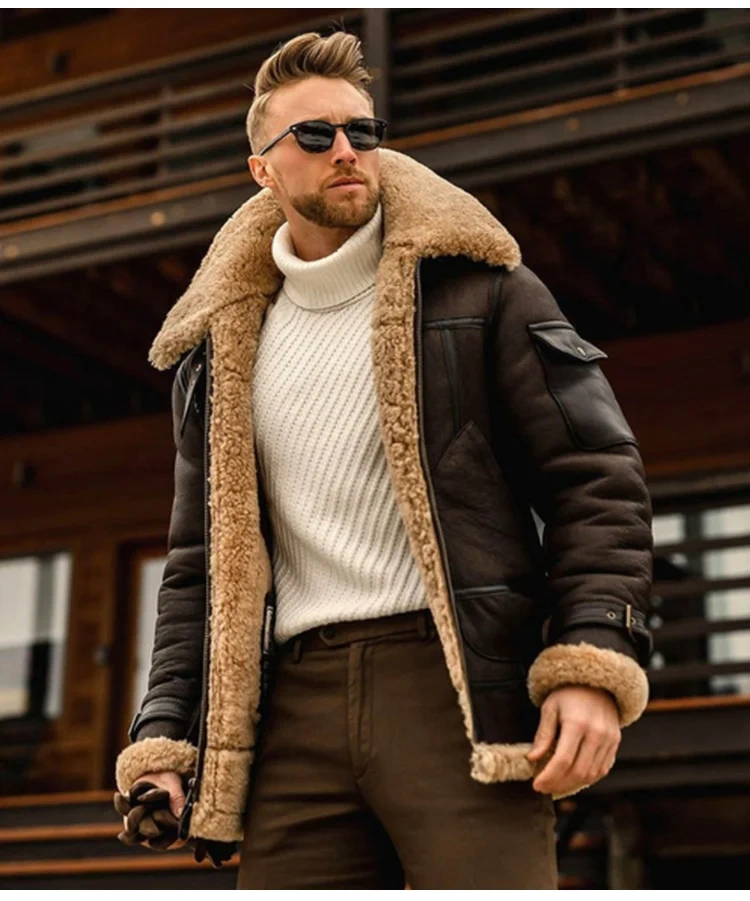 Jaqueta biker de couro com forro de pele