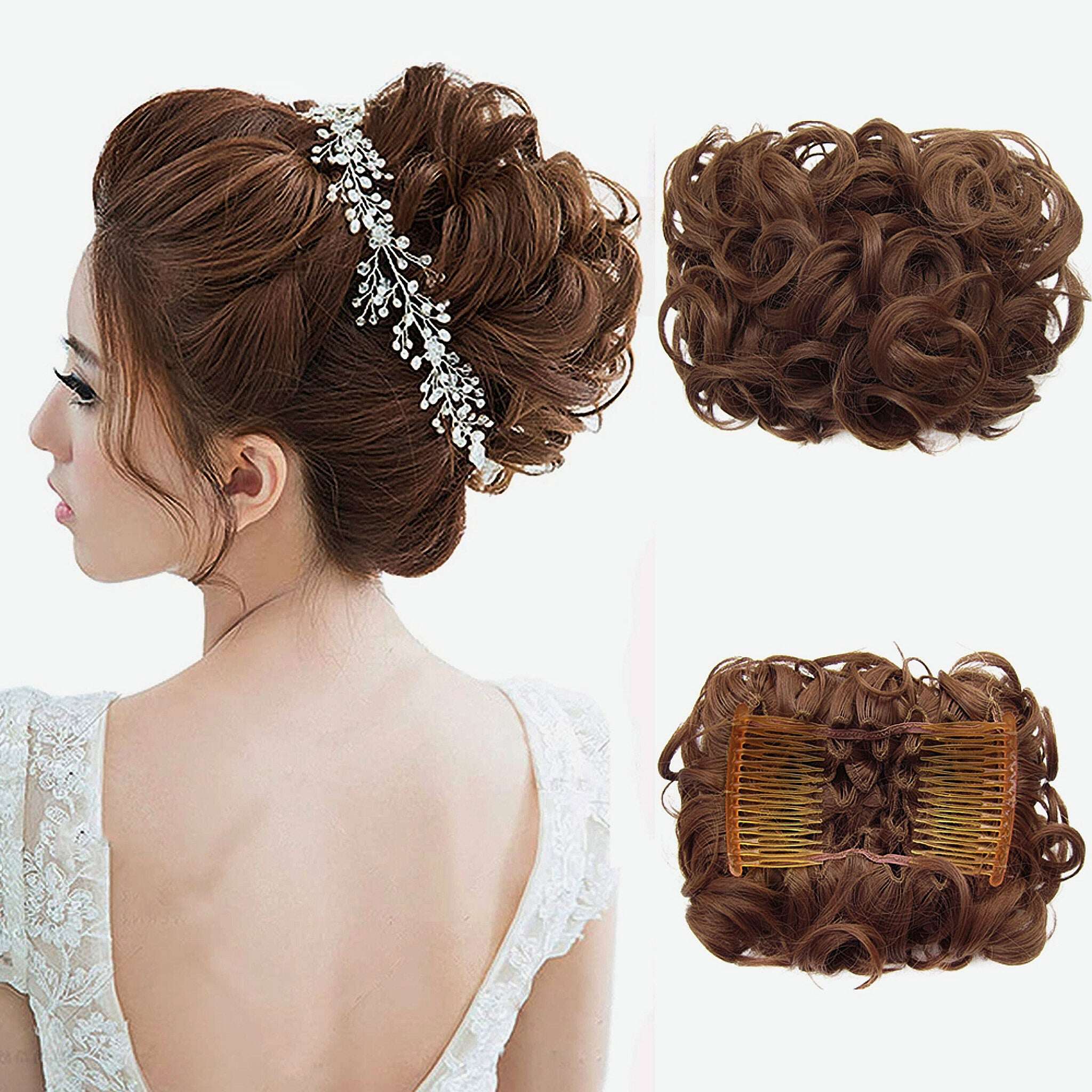 Extensão de coque de cabelo curto e encaracolado