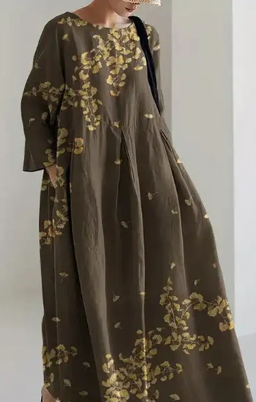 Elegant long skirt made of linen blend with embroidered floral lace