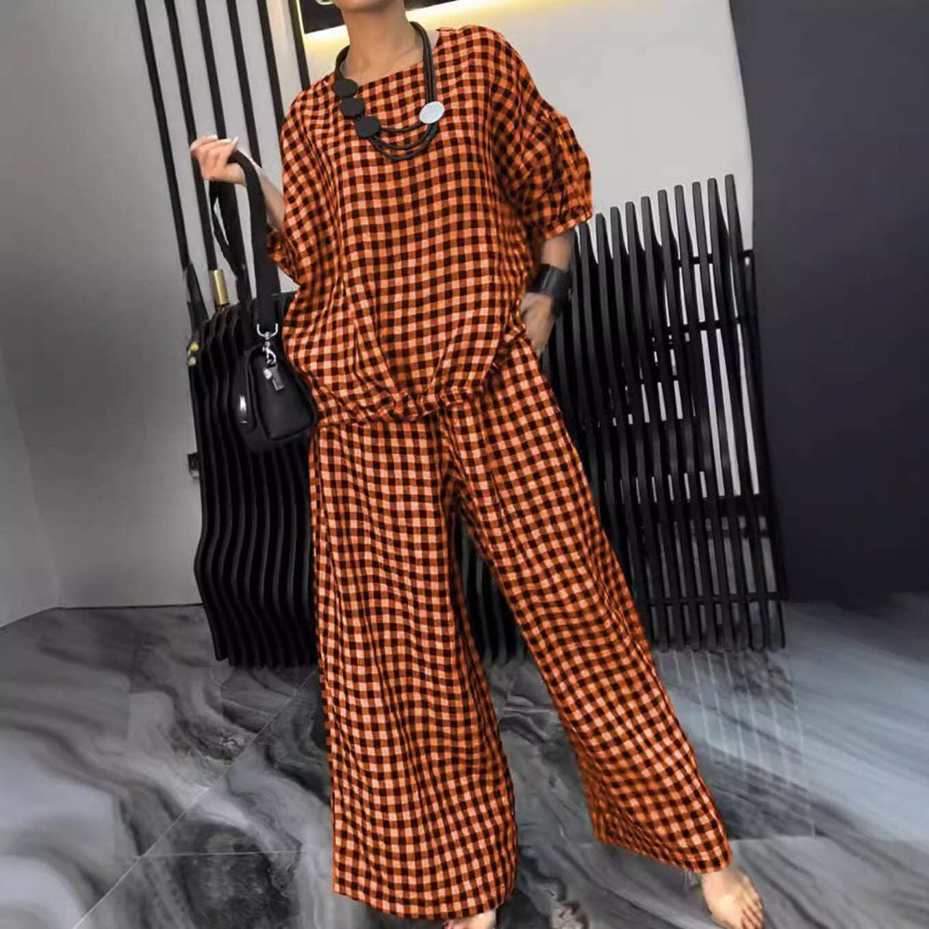 Women's Elastic Drawstring Wide-leg Pants Suit