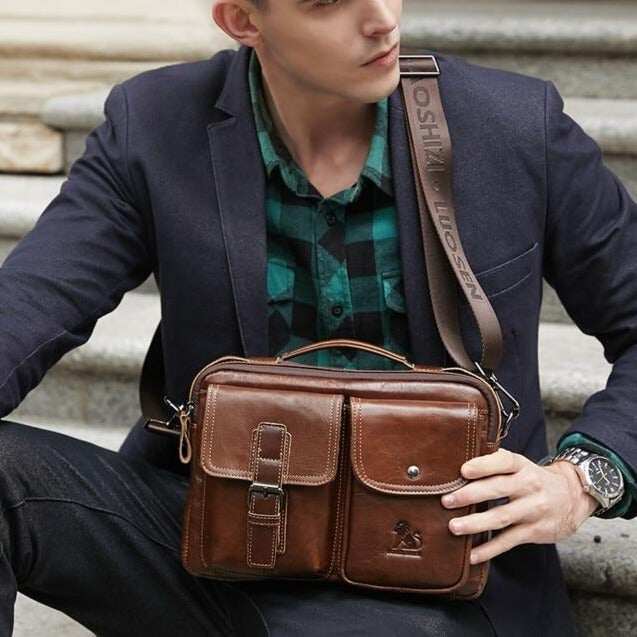 Torba na ramię z prawdziwej skóry dla mężczyzn Business Messenger Bag