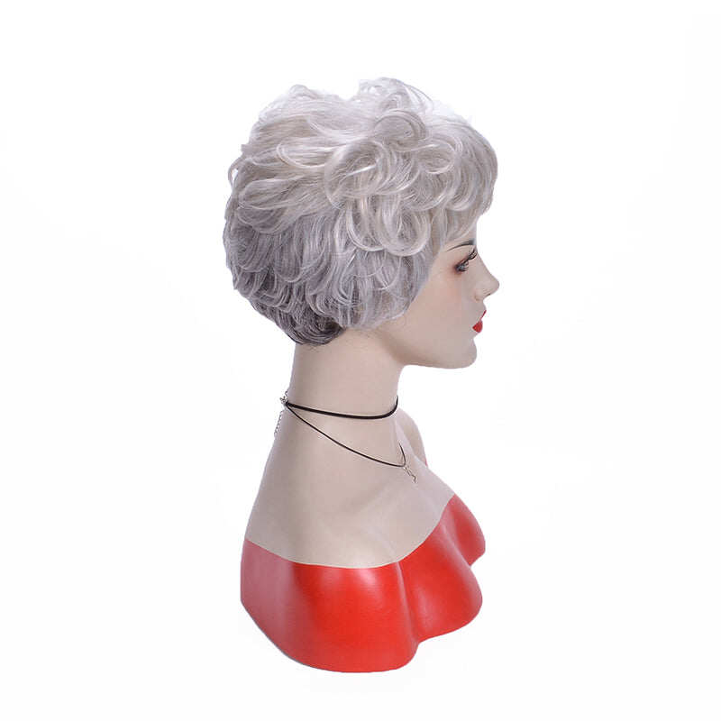 Peruca Micro Rolo Curta Branca Cinza