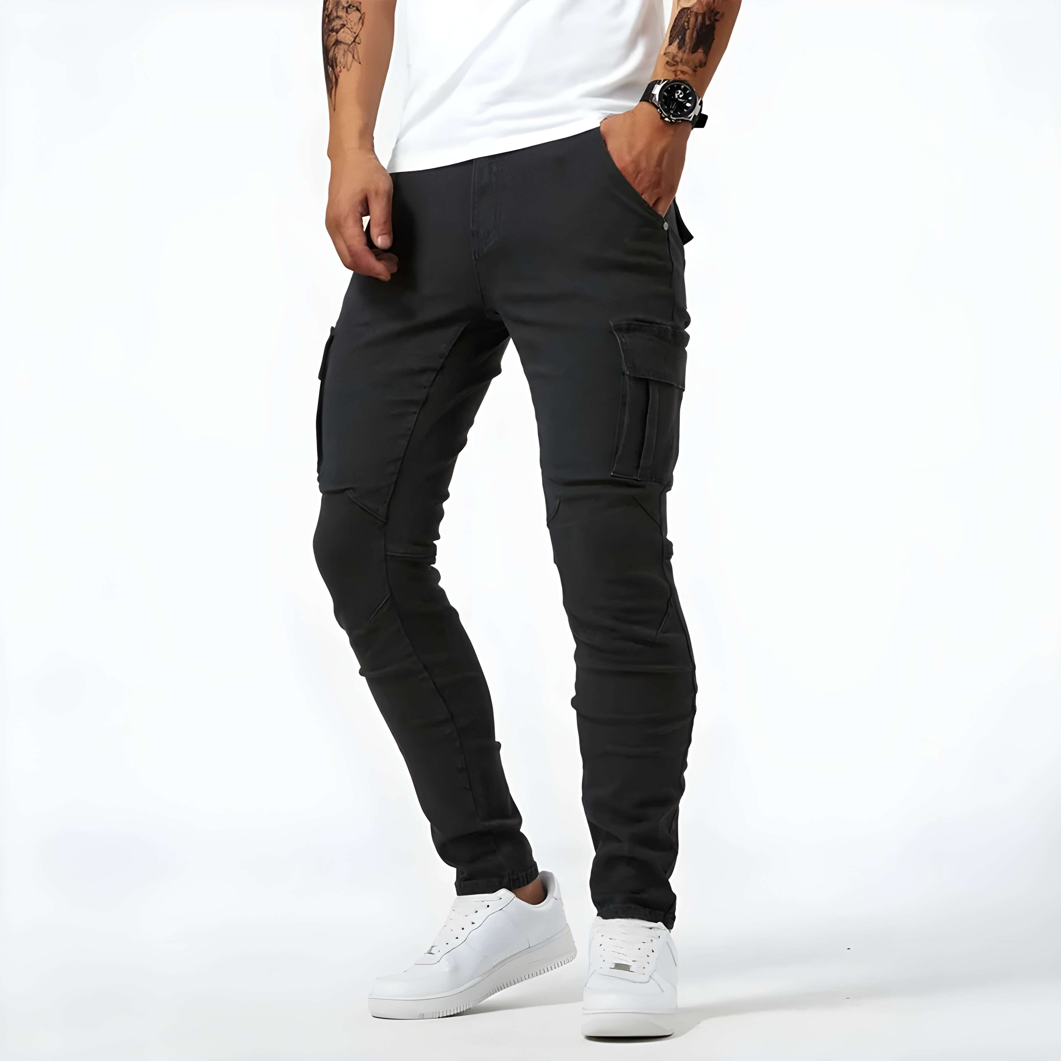 Calça cargo jeans elástica