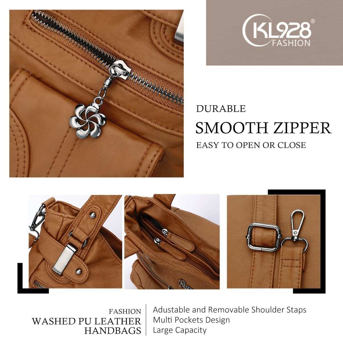 Bolsa de couro premium com muitos bolsos