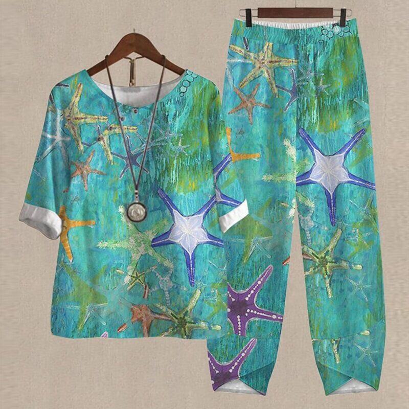 【S~5XL】😍2024 Novo conjunto de blusas e calças estampadas de duas peças