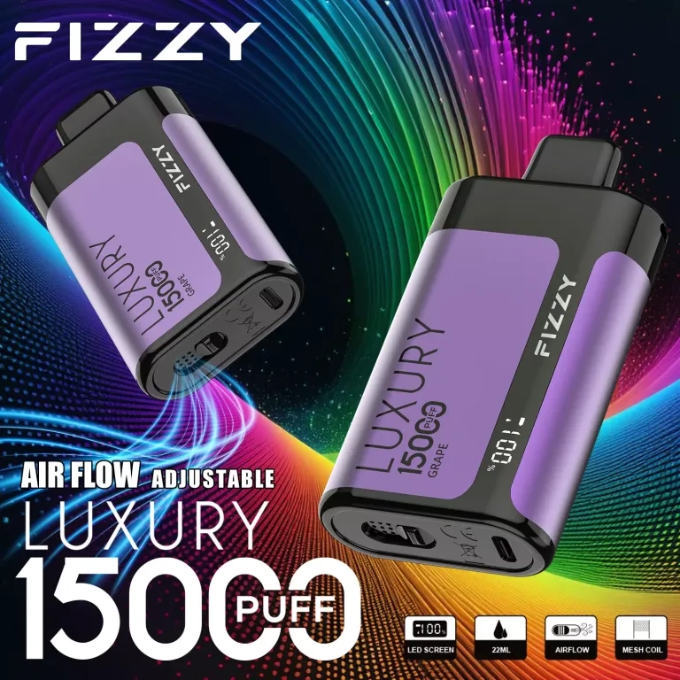 Fizzy Luxury 15000 Puffs LCD Screen Rechargeable Disposable Vapes Strawberry Kiwi Pomegranate