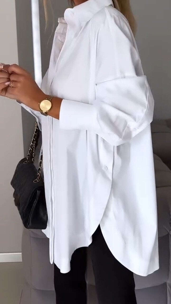 🎁Novidades em promoção de 2025✨Camisa de lapela com fenda