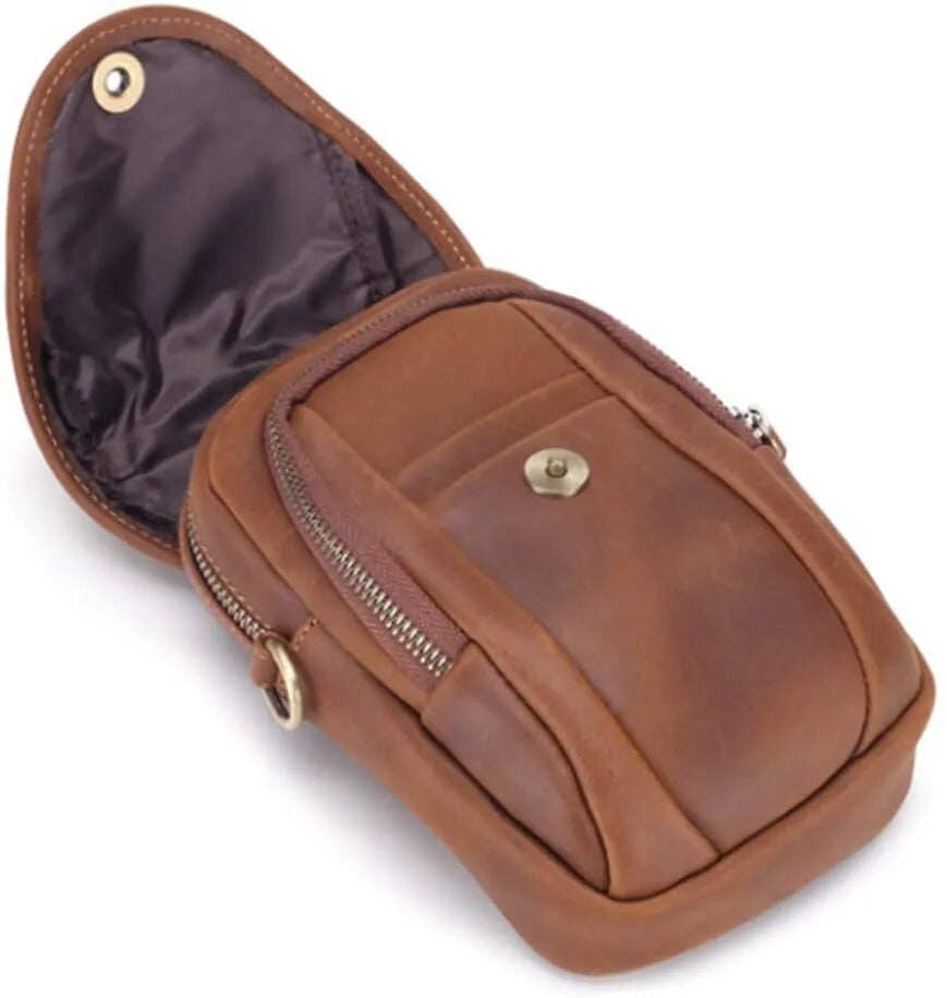 Bolsa de ombro pequena de couro com bolso, bolsa crossbody para celular, bolsa para dinheiro, carteira, bolsa de cintura, pochete para homens