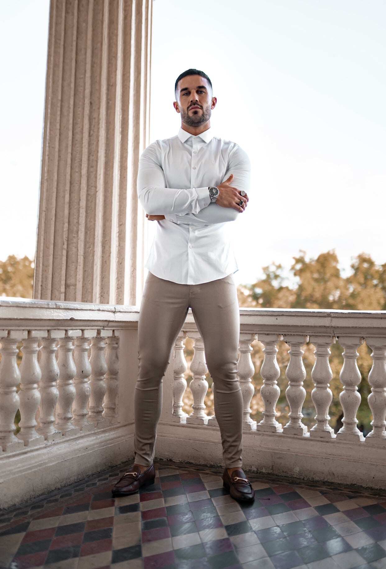 Slim Stretch Beige Sateen Trousers - FSH407