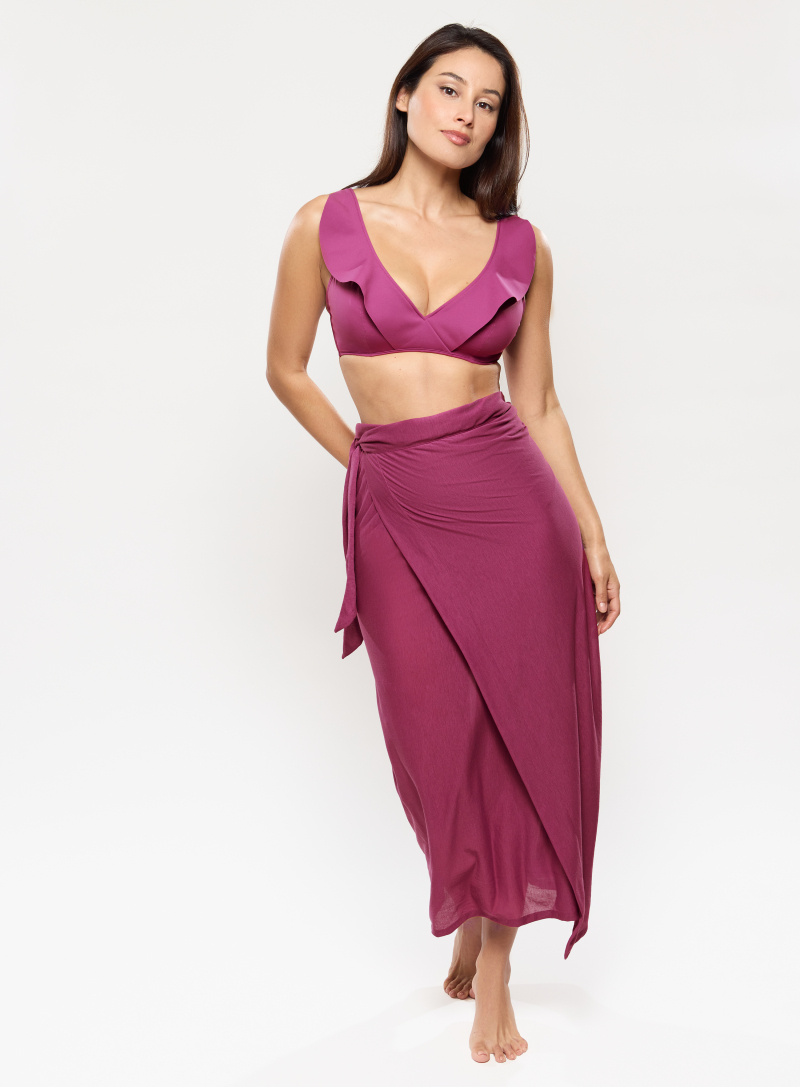 Burgundy sexy bikini three piece set with shawl