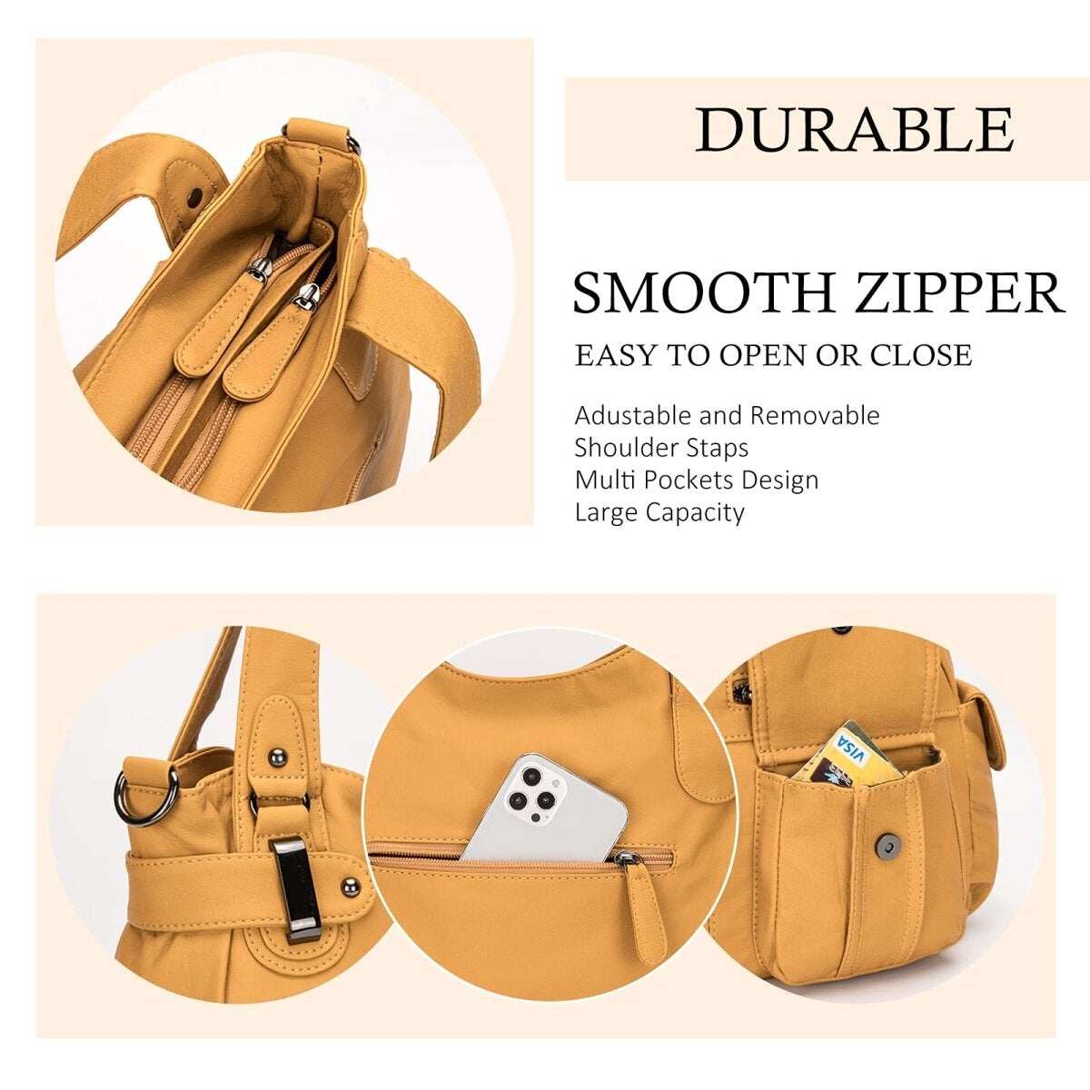 Bolsa de couro premium com muitos bolsos