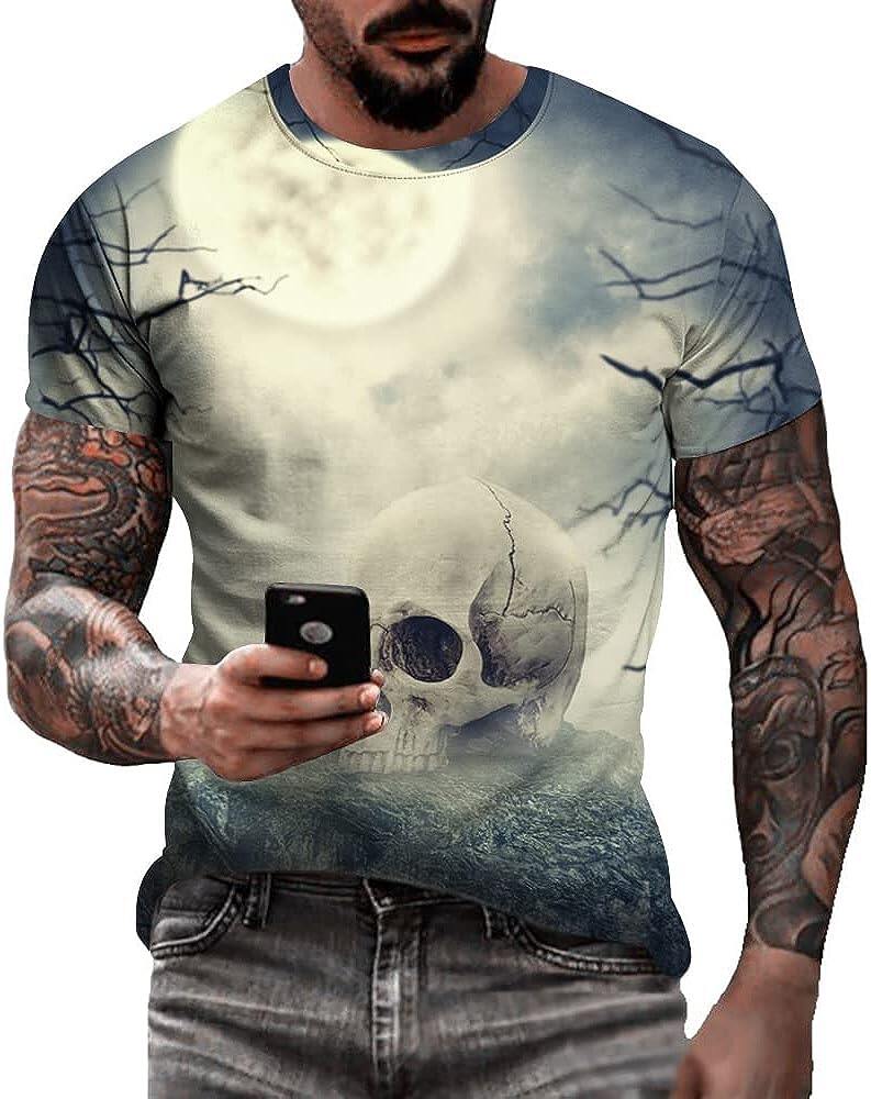 Men's 3D Print Skull T-Shirt 3D Creative Print Short Sleeve T-Shirt Casual Round Neck Novelty Street Fashion Tees Shirt