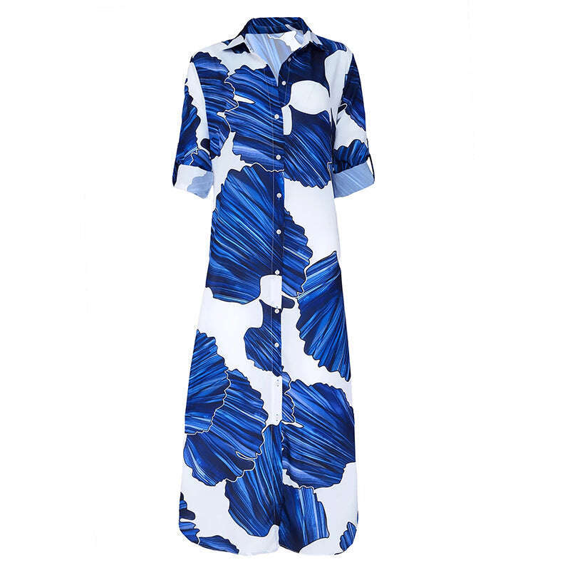 Рокля със син принт Модерна дълга рокля