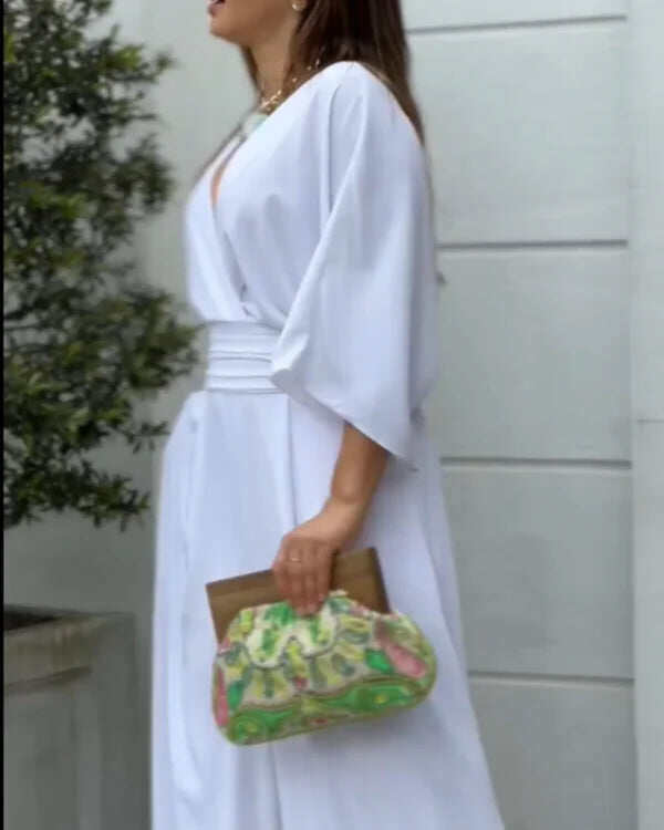 🔥Macacão elegante em cores lisas com decote em V