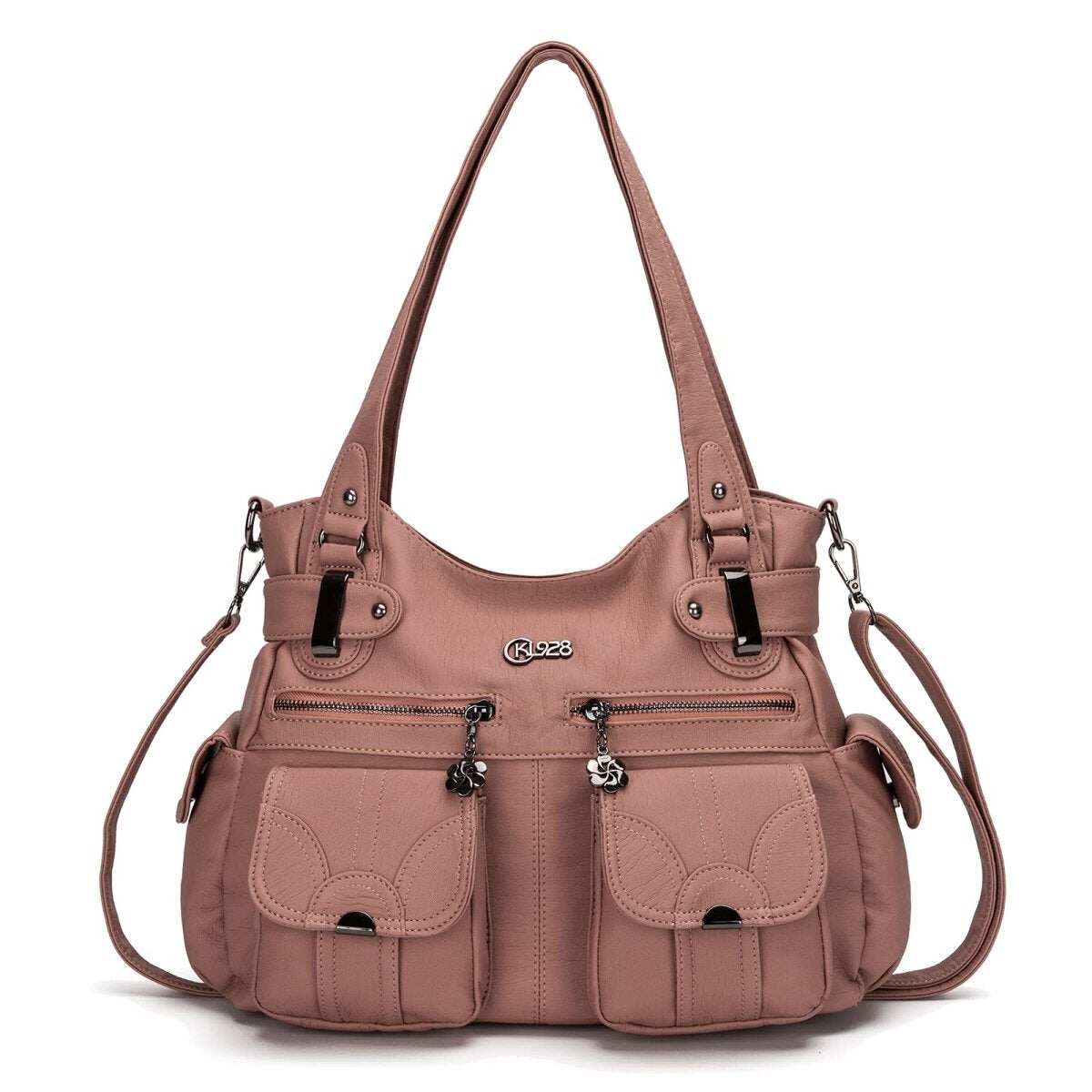 Bolsa de couro premium com muitos bolsos