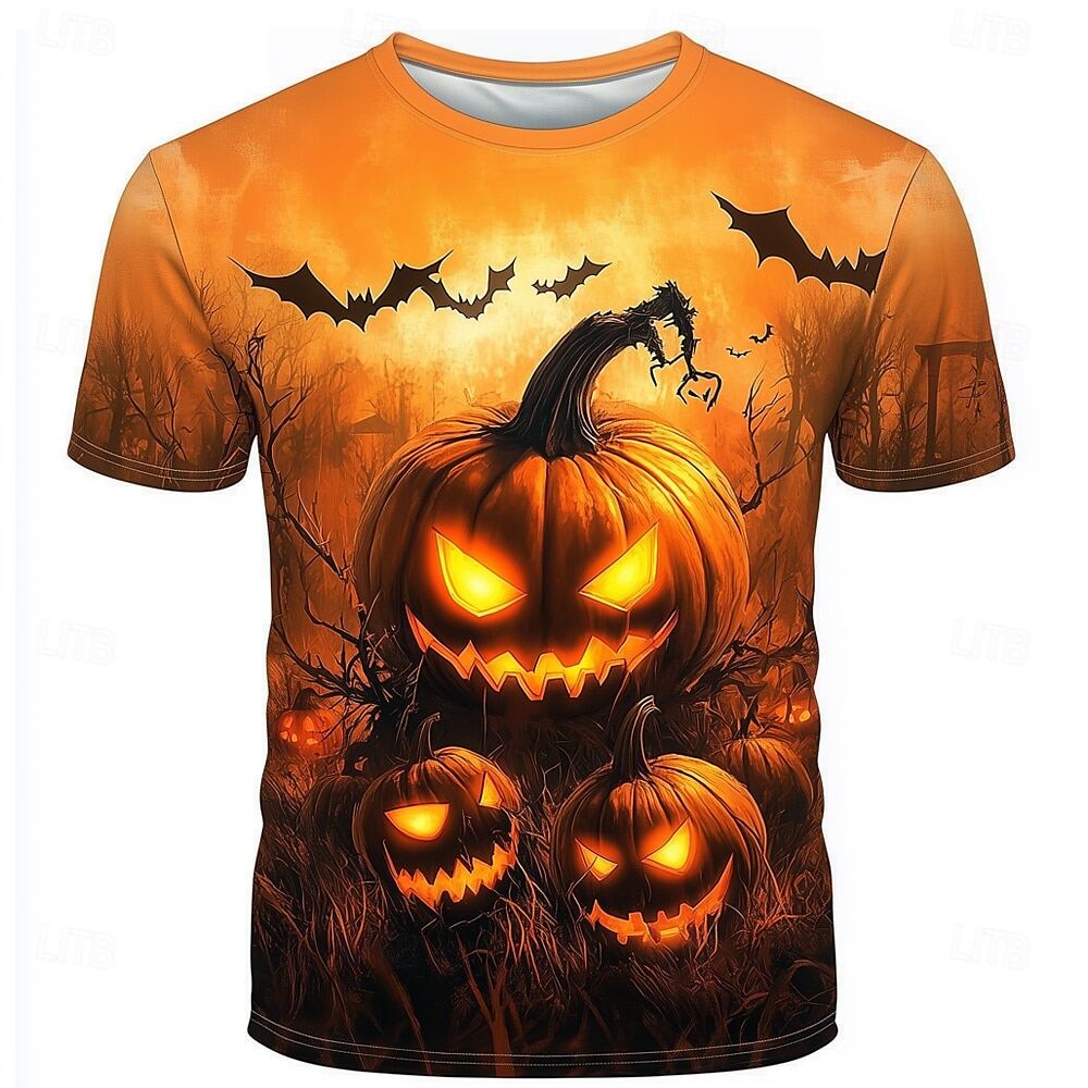 Halloween Men's Pumpkin 3D Printed Crew Neck T-Shirt Short Sleeves