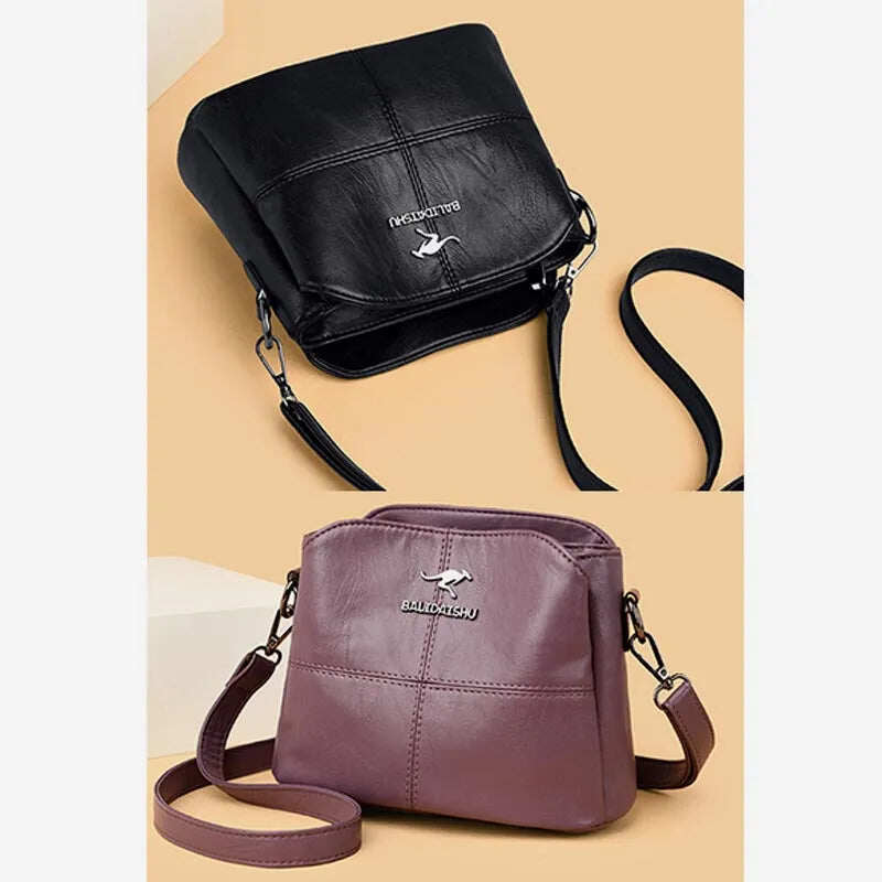 Carteiras e bolsas femininas, bolsa de ombro de couro genuíno com vários compartimentos