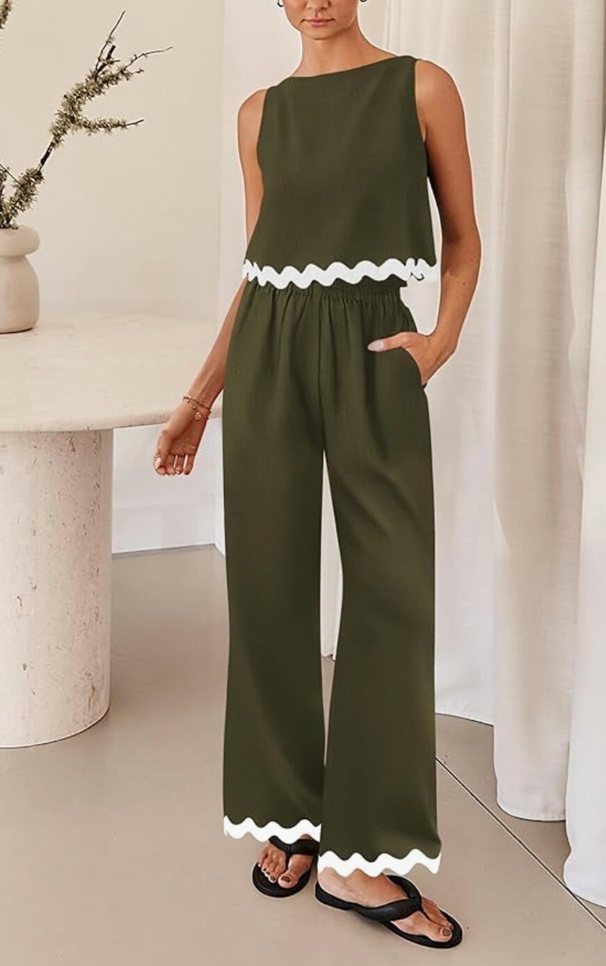 2024 primavera e verão feminino algodão e linho casual conjunto de 2 peças sem mangas colete curto topo solto