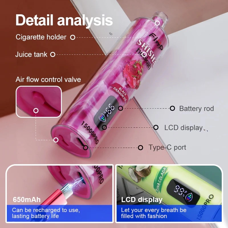 shisha vape LED display rechargeable