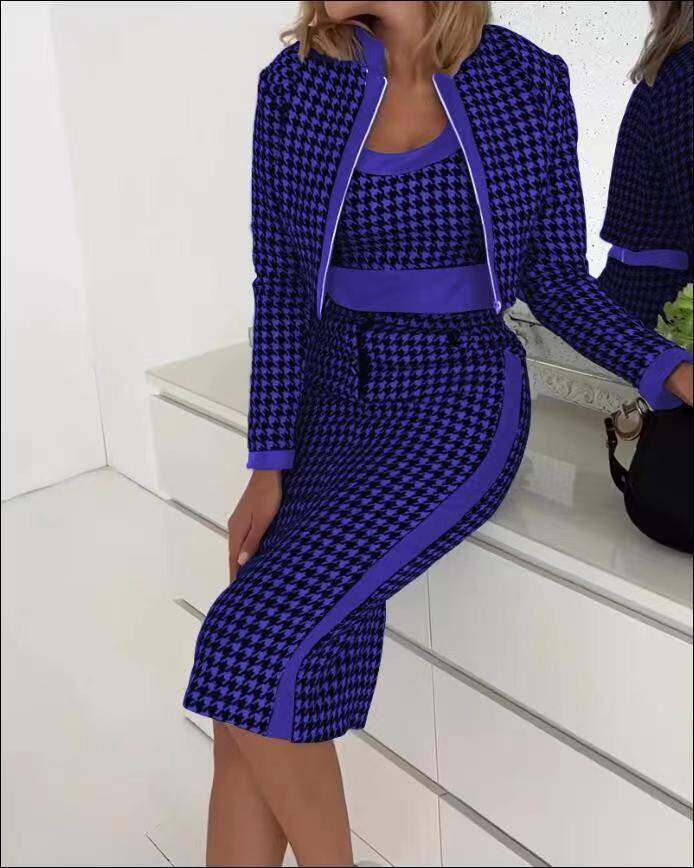 Colete feminino de moda de rua, cardigã, saia justa, terno de três peças, promoção Colete feminino de moda de rua, cardigã, saia justa, terno de três peças, promoção Colete feminino de moda de rua, cardigã, saia justa, terno de três peças, promoção Colet