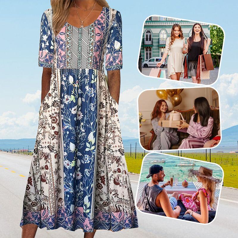 🌸 Vestido elegante Dami com estampa checa.