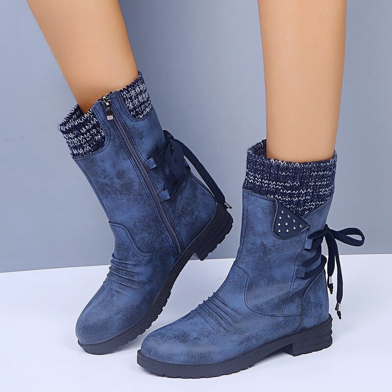🔥51% DE DESCONTO AGORA - Botas de neve femininas de cano médio com punho de suéter, botas quentes de inverno