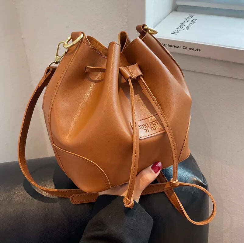 Balde de ombro xadrez bordado moda retrô de grande capacidade