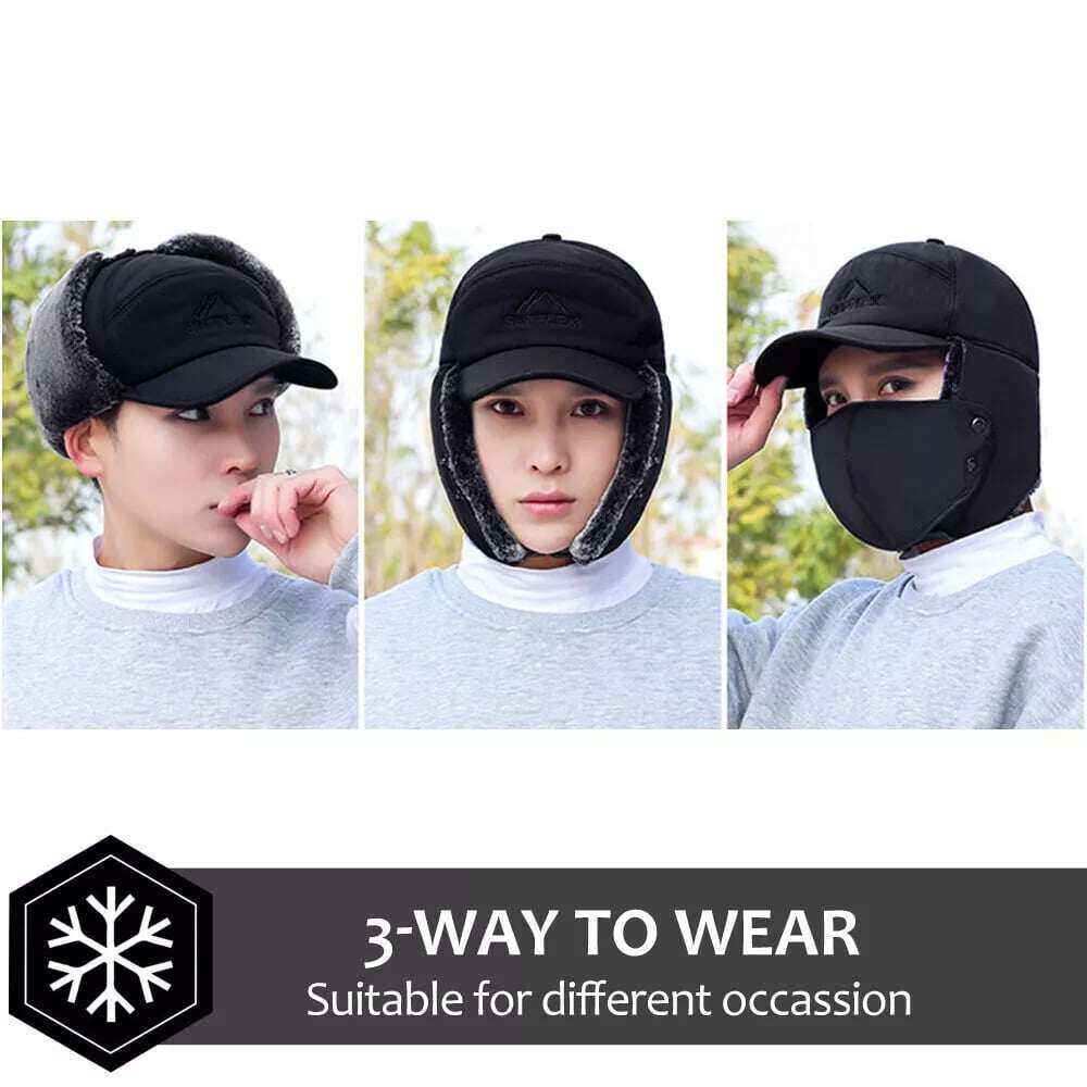 🧢❄️ CHAPÉU DE INVERNO EAR FLAP TRAPPER MÁSCARA FACIAL DE COURO AVIADOR TÉRMICO QUENTE NEVE CHAPÉU DE ESQUIADOR