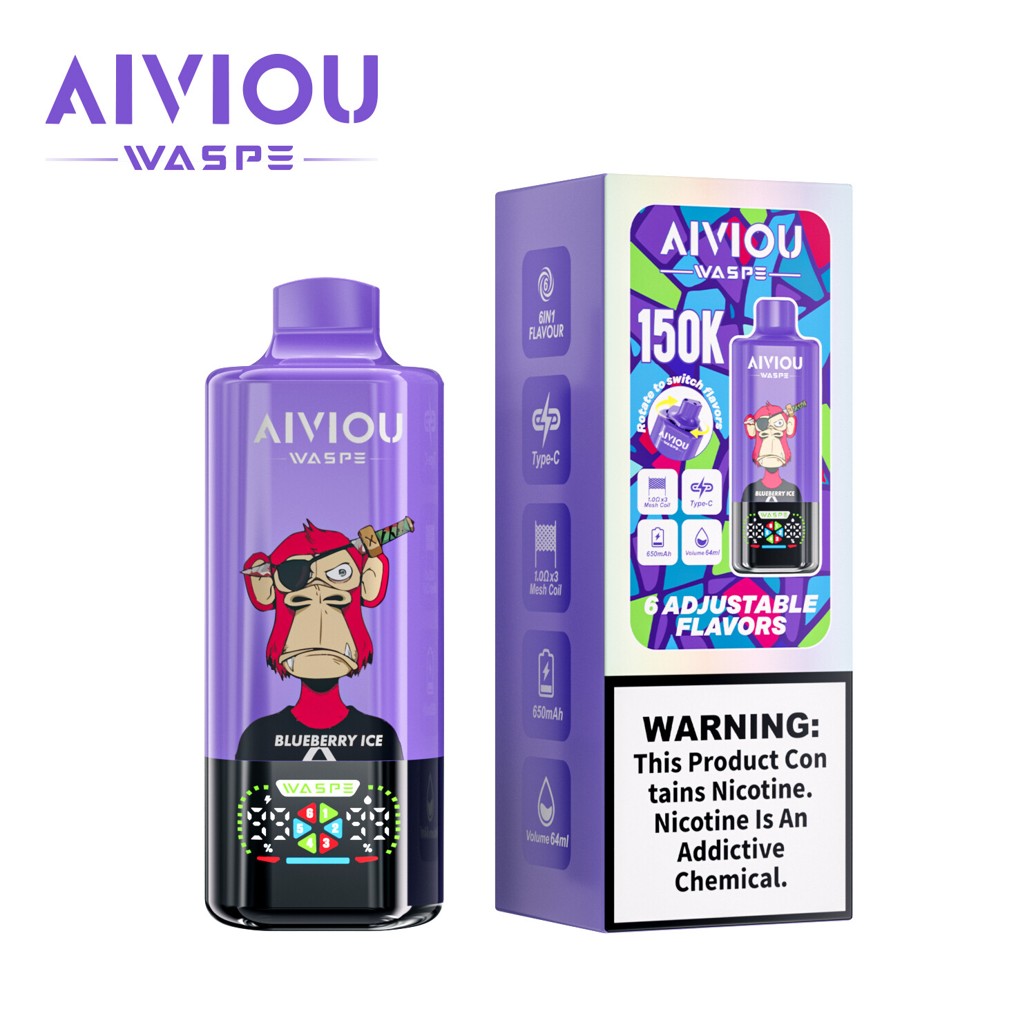 🚀 WASPE Aiviou 150.000 tragadas, 6 em 1 - Cigarro eletrônico com sabores variados