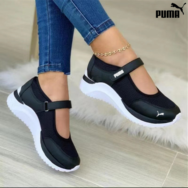 puma casual sola grossa voando tecido respirável velcro malha sapatos femininos