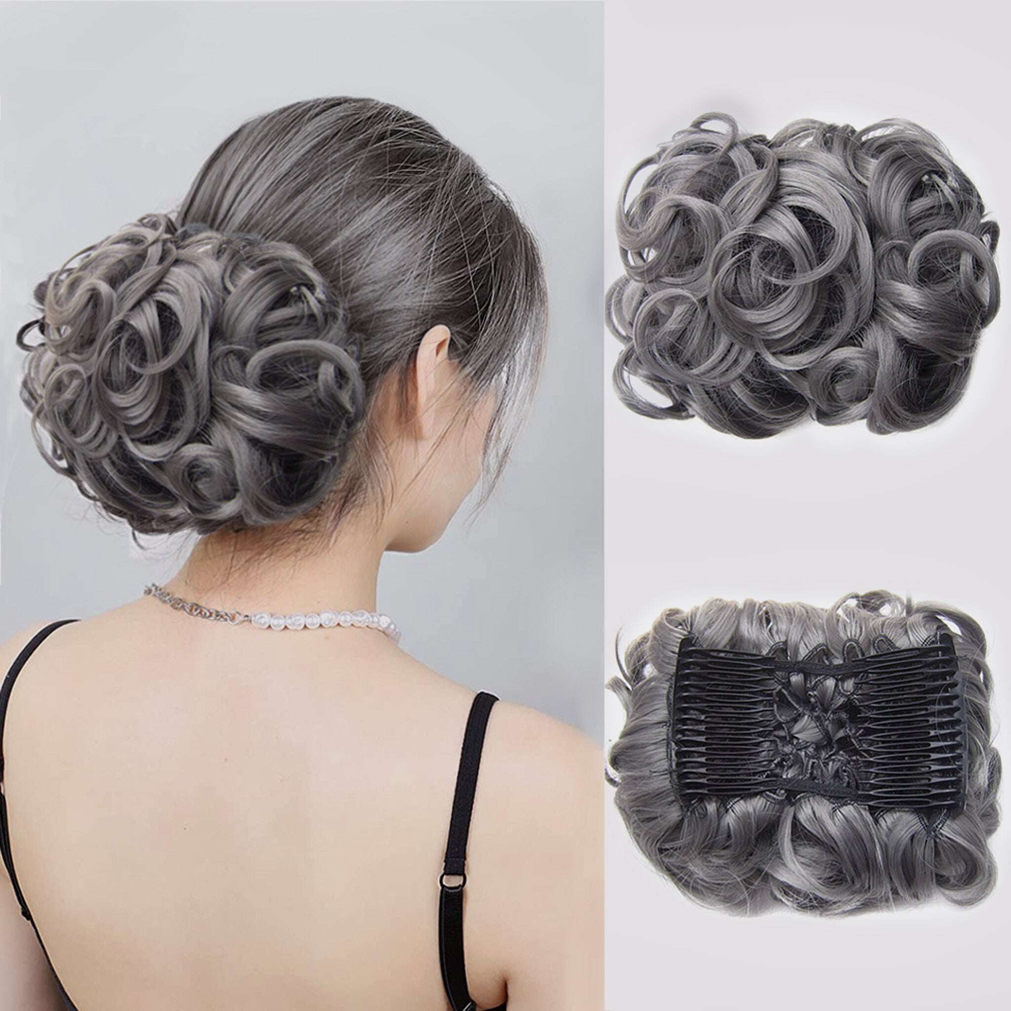 Extensão de coque de cabelo curto e encaracolado