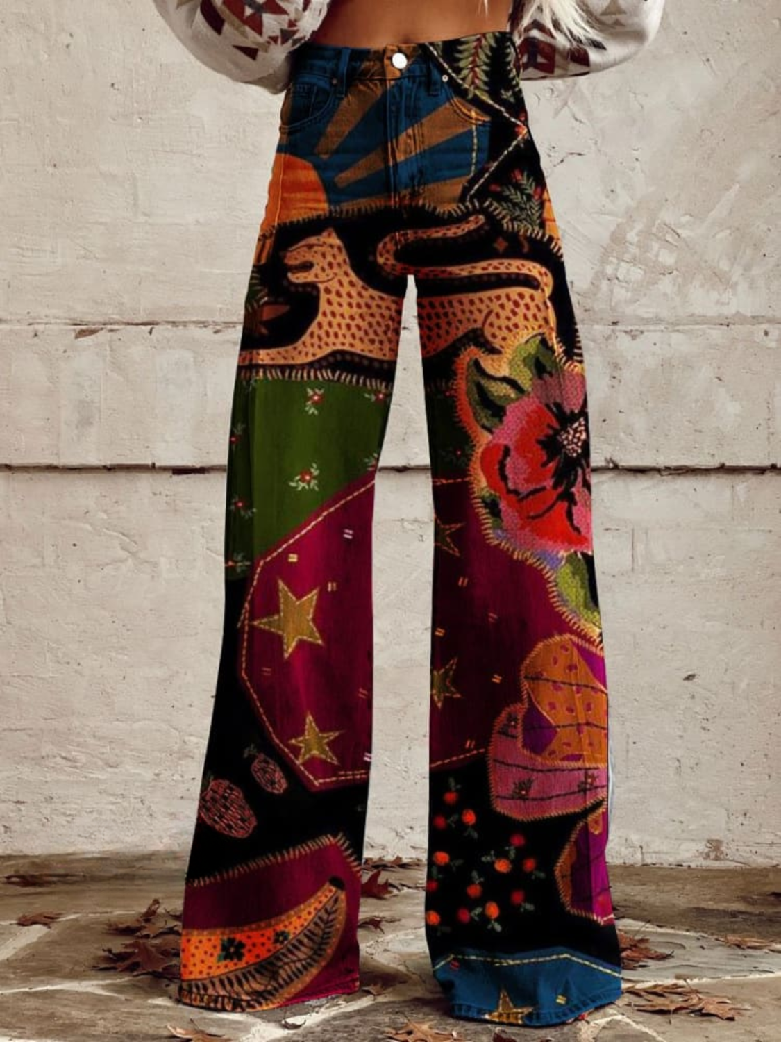 Fatima | Calças boho vintage de perna larga