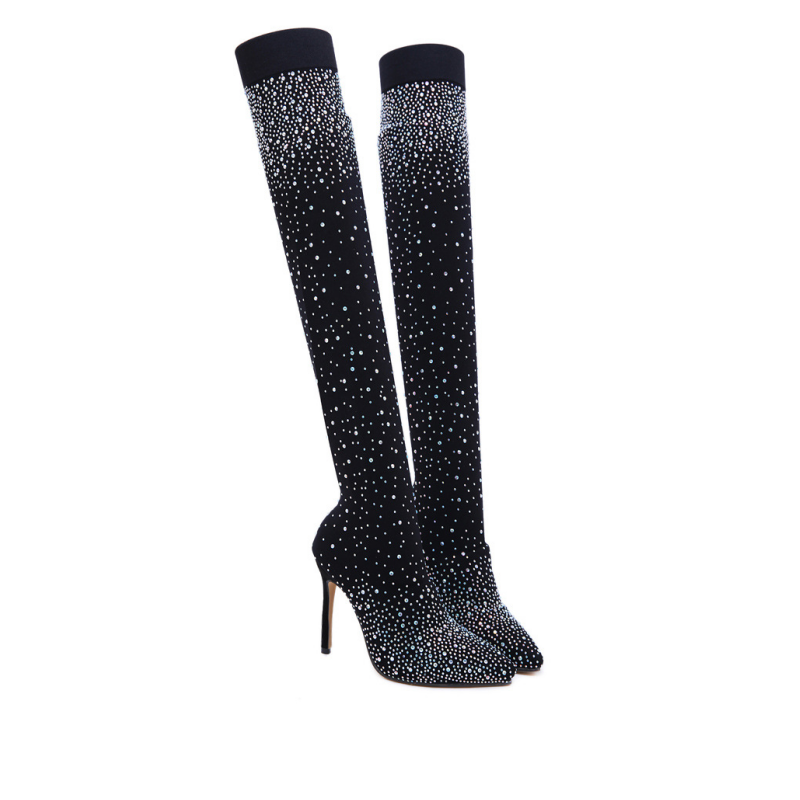 【✨Novos produtos 2025】👢Botas femininas com strass brilhantes sobre o joelho