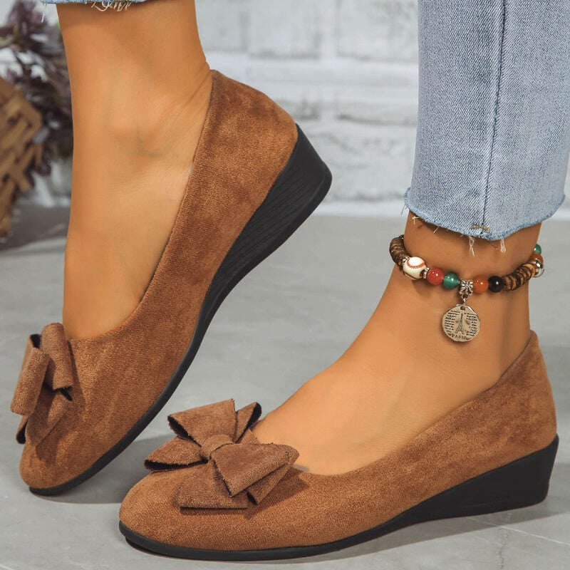 🔥Último dia de liquidação – 49% DE DESCONTO🎁 Mocassim ortopédico de cunha com laço e decoração Bowknot