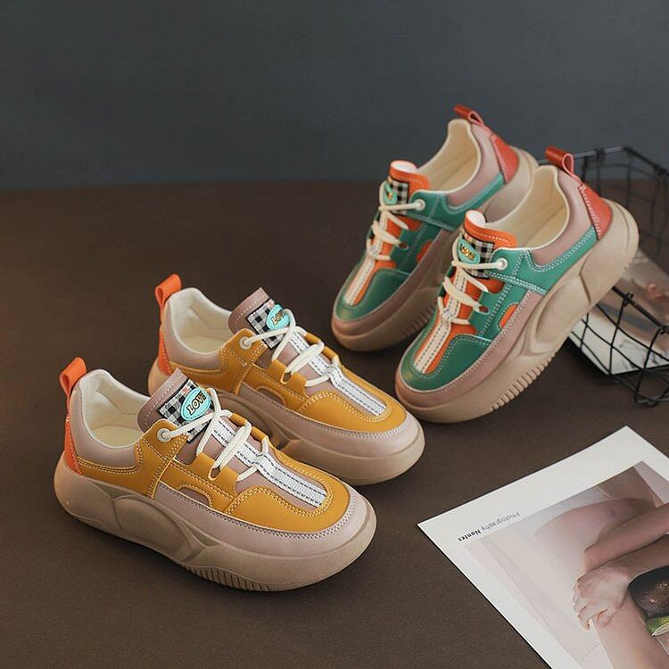 Sapatos de passeio de sola grossa para mulheres em blocos de cor