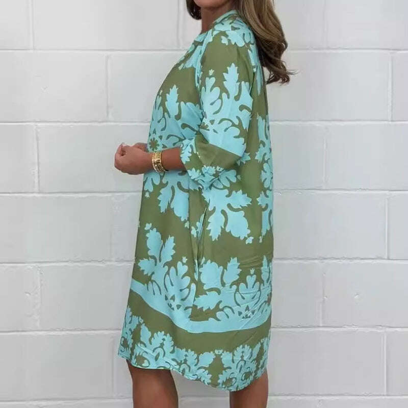 💗Женски модерен печат V-образно деколте 3/4 ръкав рокля