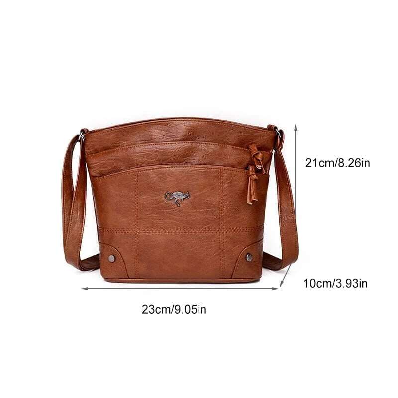 Bolsa de ombro de grande capacidade com vários bolsos e mensageiro de couro macio