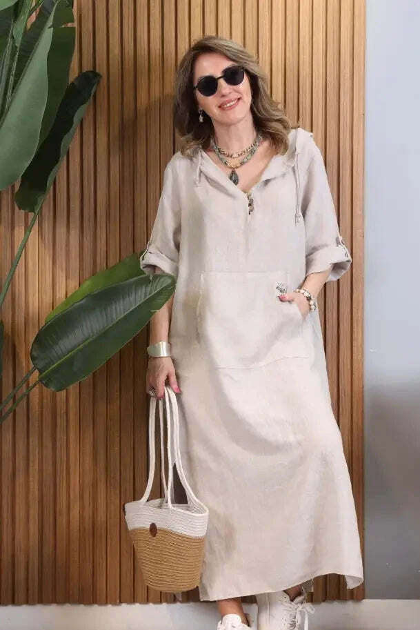 Vestido de linho importado com capuz