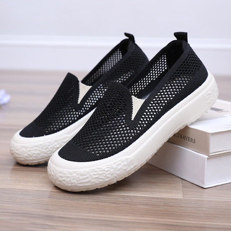 Mocassins de malha femininos de verão, sapatos casuais baixos