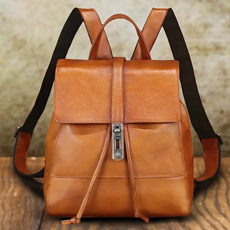 Women'S Vintage Genuine Leather Backpack - Adjustable Straps, Zipper Closure, Top Grain Leather, Brown & Black Options, Casual Daypack for Travel & Sport, Backpack for Travel, Secure Zipper Closure