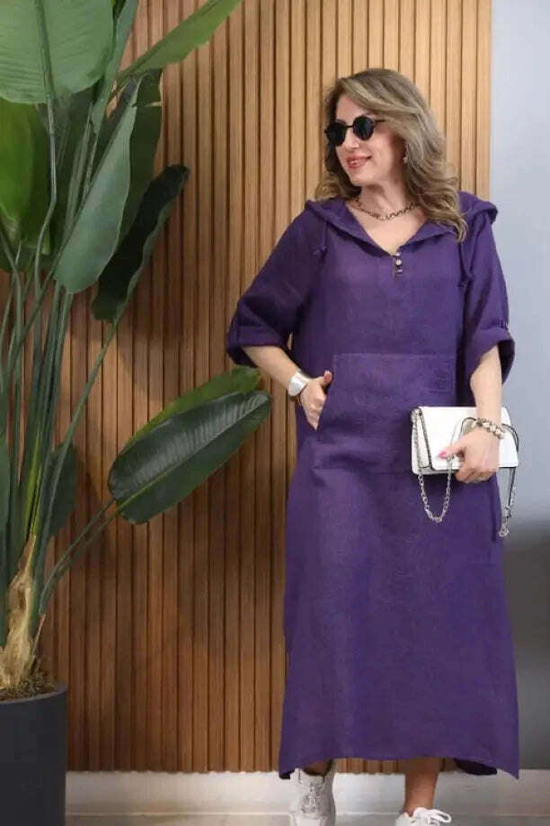 Vestido de linho importado com capuz