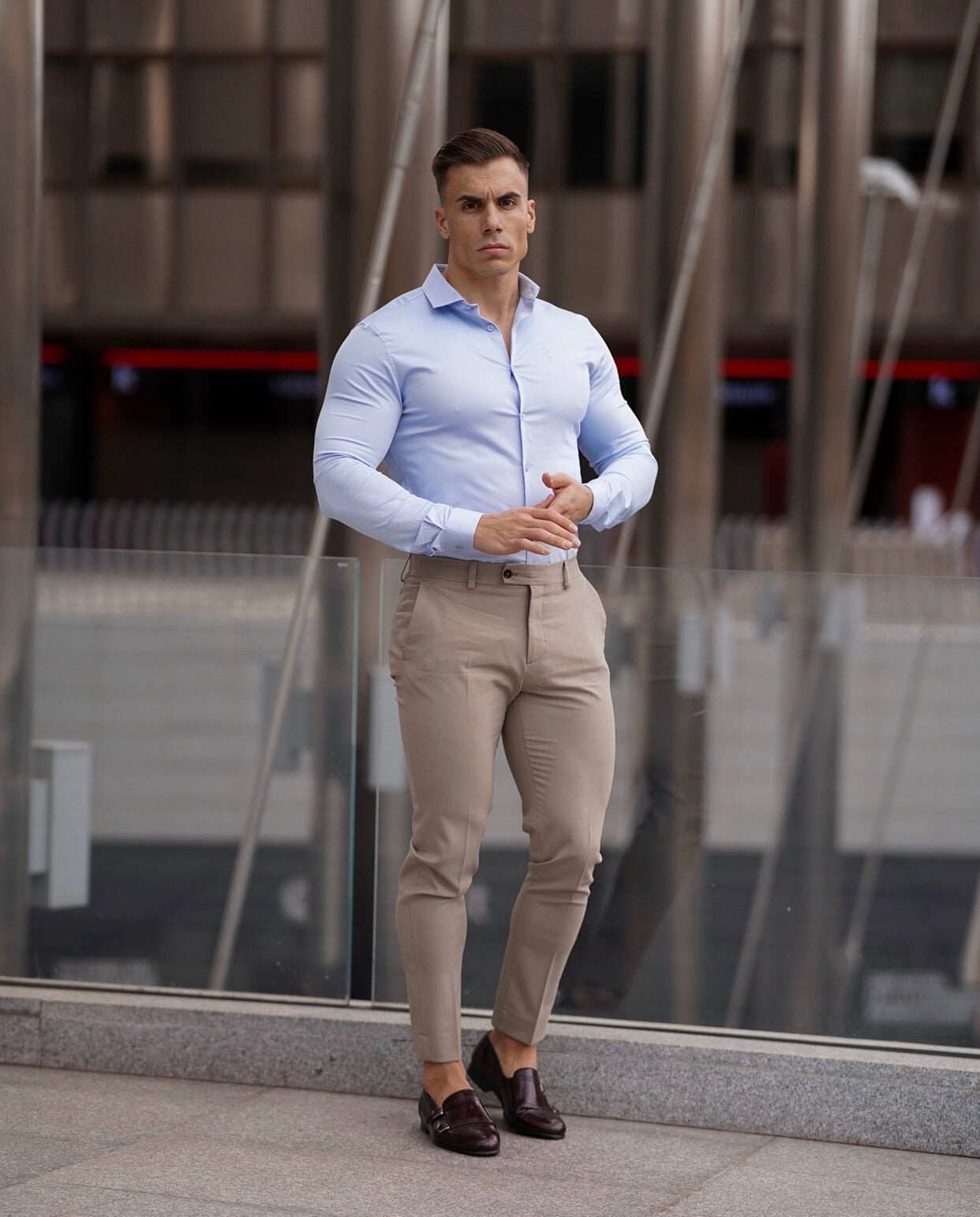 Father Sons Slim Formal Beige Stretch Trousers - FST003