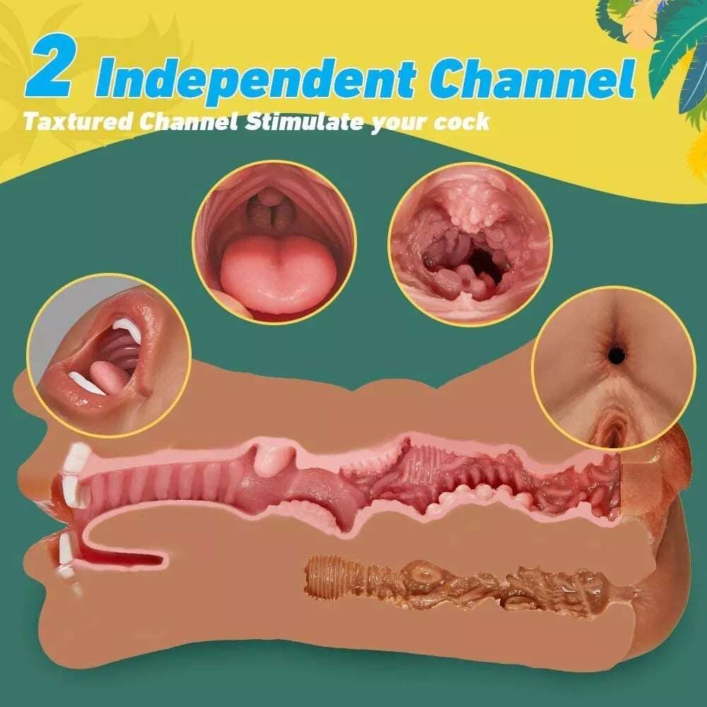 3 in 1 Tanned Lifelike Face Pocket Pussy Blowjob Masturbator Stroker