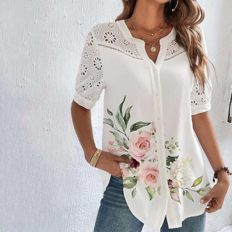 Nova moda com lapela de botão e mangas curtas