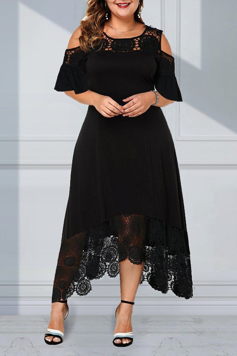 2023 Renda de renda de grande tamanho vestido de renda de ombro comprido de ombro frio